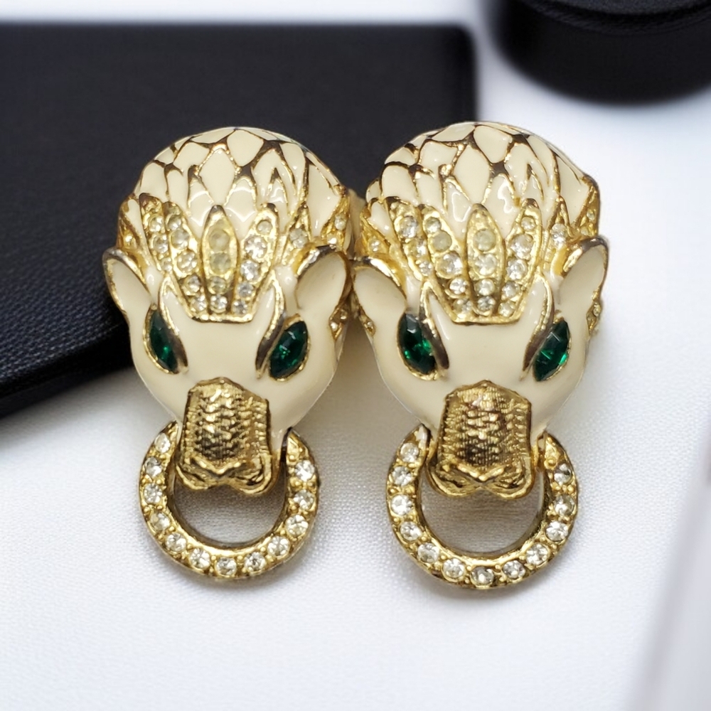 GAY BOYER Vintage 80's Panther Doorknocker Clip-on Earrings
